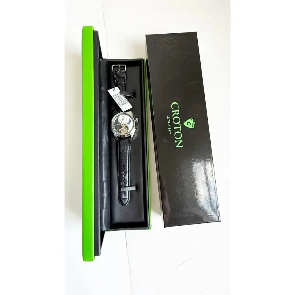 NWB Croton Imperial Yin Yang Mens Watch Silvertone